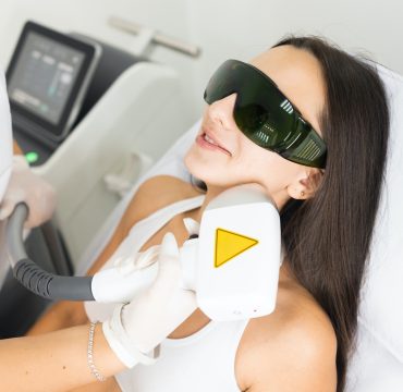 Laser hair removal for facial skin. Woman in epilation salon
